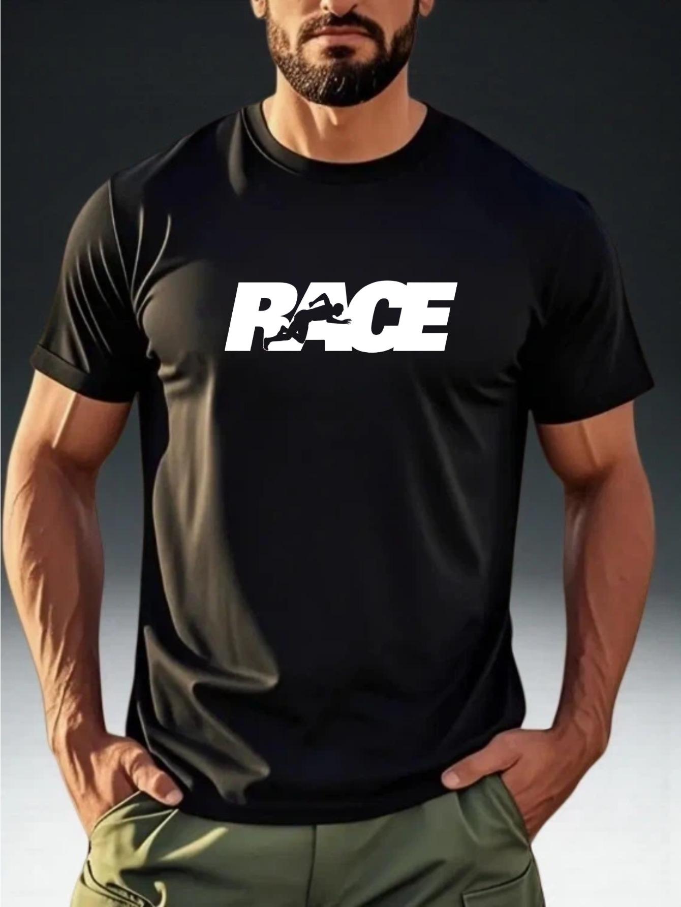 Men S Short-Sleeve T-Shirt with a Sporty RACE Logo Print S