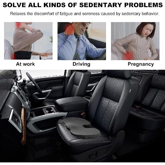 Memory Foam Seat Chair Cushion, Comfortable Auto Cushions for Long Periods of Sitting, Pregnancy Car Seat Cushion for Back, Coccyx & Sacrum Pain