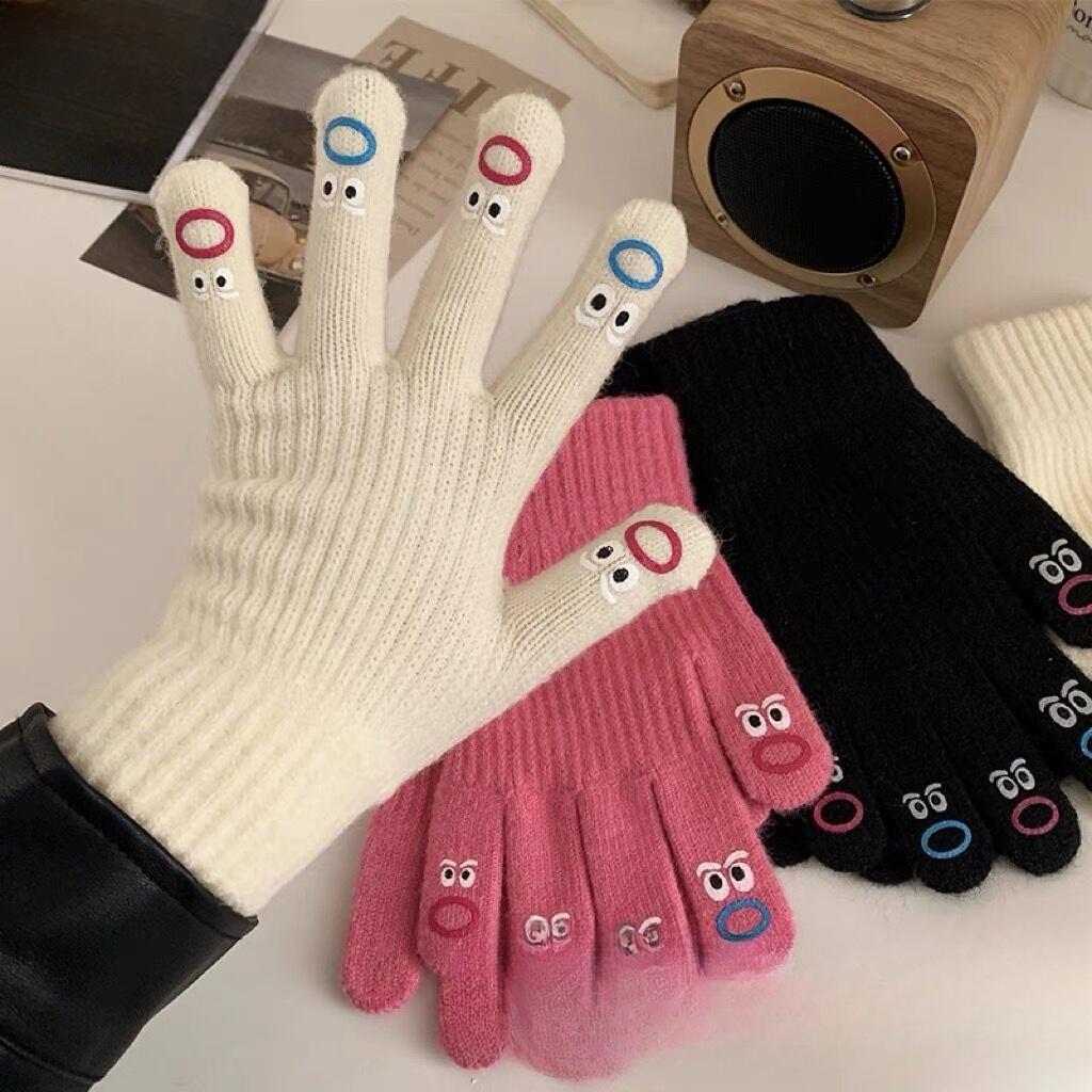 Cute and Ugly Knitted Woolen Gloves for Women In with Fingerless Touch Screen for Students To Keep Warm and Cold While Riding
