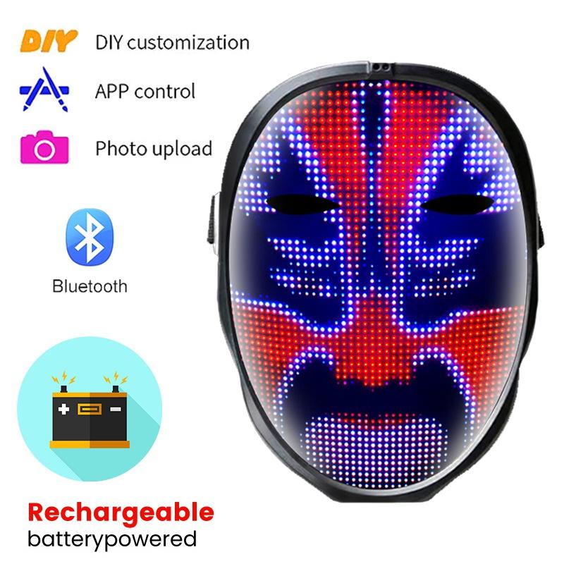 LED Verlicht Masker met Bluetooth Programmeerbaar Doe-het-zelf Aangepast Gepersonaliseerd Halloween Masker Masquerade Feest Cosplay Cool