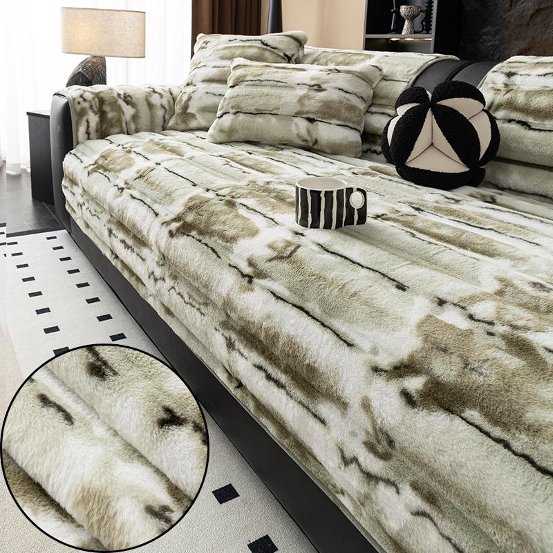 1 Pc Rabbit Plush Sofa Towel Non-Slip Design Sofa Cushion Warm In Fall And Winter, Hand Towel Removable Washable Couch Cover
