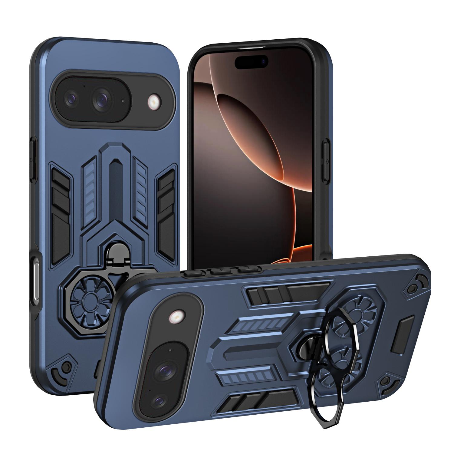 

Case for Google Pixel 10 Pro Protective Cover Military Grade Shockproof Armor Metal Ring Kickstand Fundas Coque синий