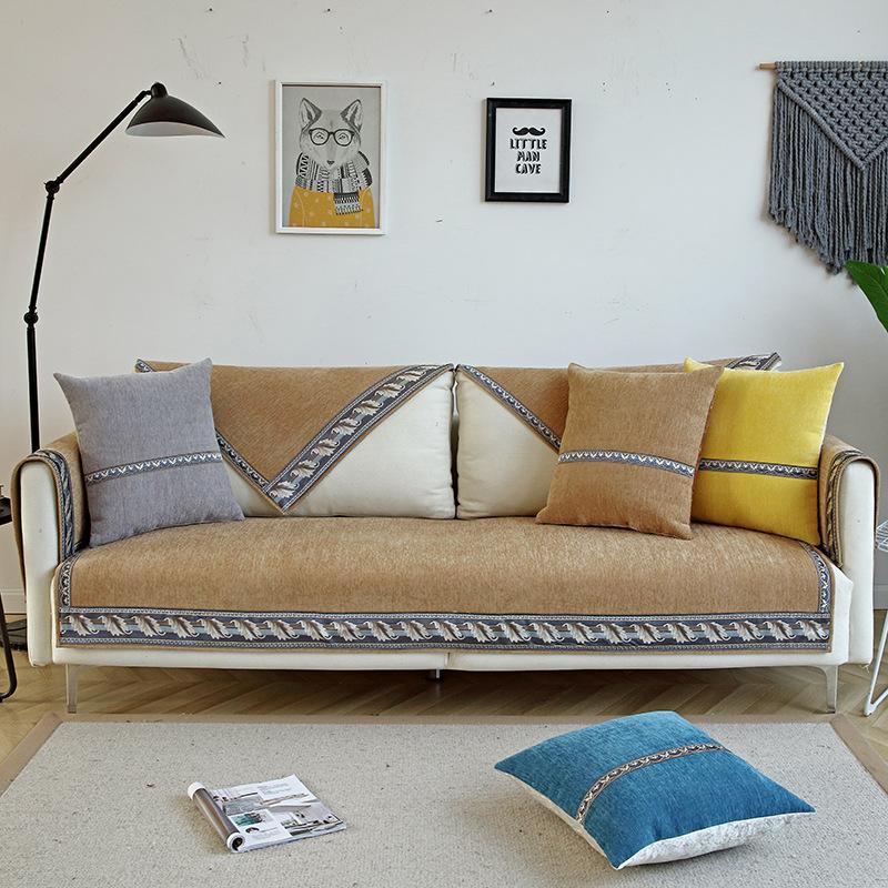 Vier Jahreszeiten Einfarbig Chenille Sofakissen Rutschfestes Lederkissen Moderner Kissenbezug Kaiserliche Konkubine Vollständig bedeckter Überwurf