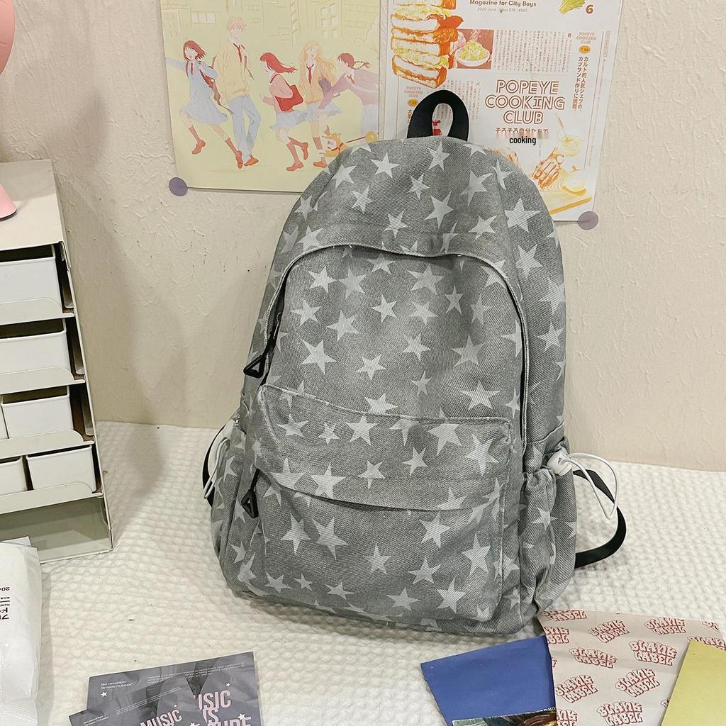 2025 Star Print Backpack for Female Students - Large Capacity, Lightweight, College & High School Schoolbag