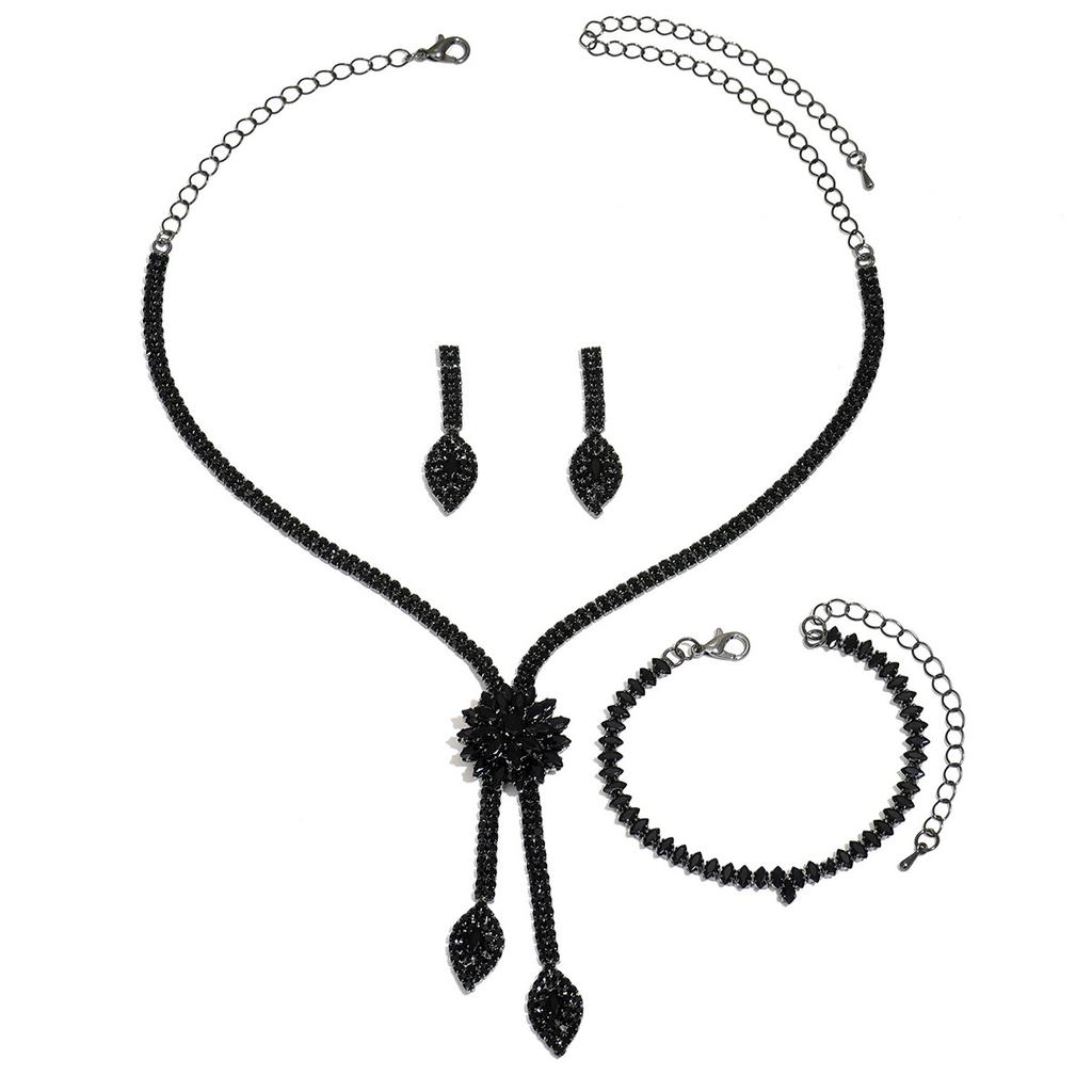 Fashion Creative Wedding Zircon Flower Jewelry Set - Bridal Reception Earrings and Necklace Set