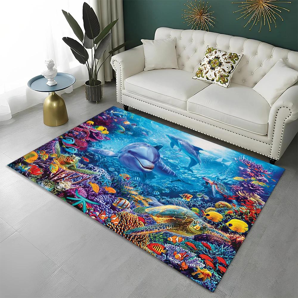 3D Underwater World Fish Carpet Ocean Animal Area Rug For Living Room Bathroom Decor Seabed Landscape Floor Mat Non-Slip Doormat