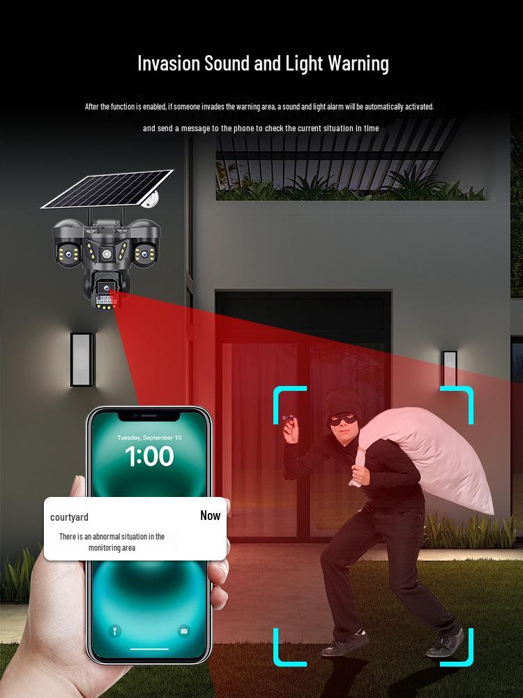 4G Panoramic Solar-Powered Outdoor Camera with Night Vision, Waterproof, and All-Day Recording