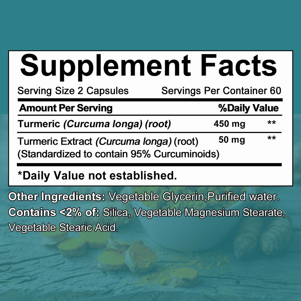 Curcumin dietary supplement, beneficial for joint health and mobility 120 capsules