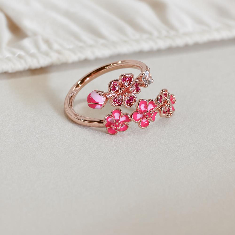 Kristallakzente Damen Pfirsichblütenring Roségoldbeschichteter Ringbox Schmuckschatulle Verlobung Hochzeit