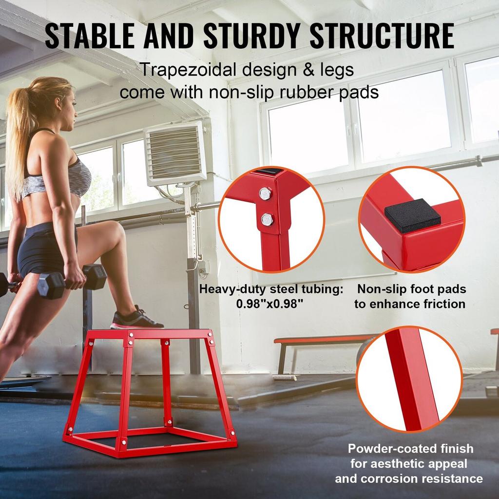 Plyometric Jump Box, 18 Inch Plyo Box, Steel Plyometric Platform and Jumping Agility Box, Anti-Slip Fitness Exercise Step Up Box for Home Gym