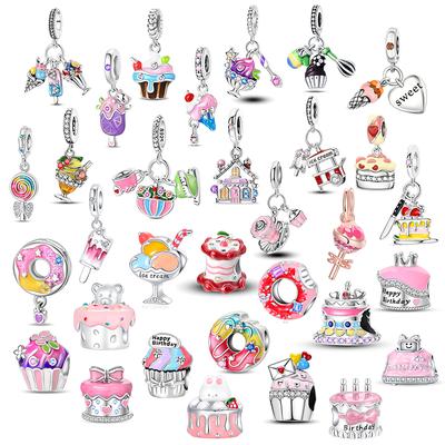Copper Cake And Dessert Series Charm Beads Ice Cream Donuts Dangle Fit Original Bracelet Charms Pendant Jewelry