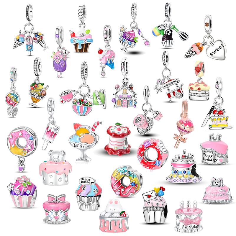 Copper Cake And Dessert Series Charm Beads Ice Cream Donuts Dangle Fit Original Bracelet Charms Pendant Jewelry