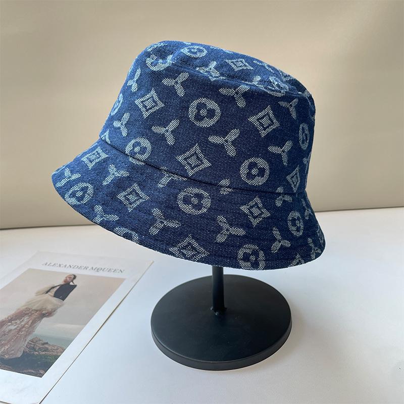 Japanese Style Denim Printed Fisherman Hat for Women In Spring and Summer Korean Style Versatile Face Enhancing Bucket Hat  Sunshade Basin Hat