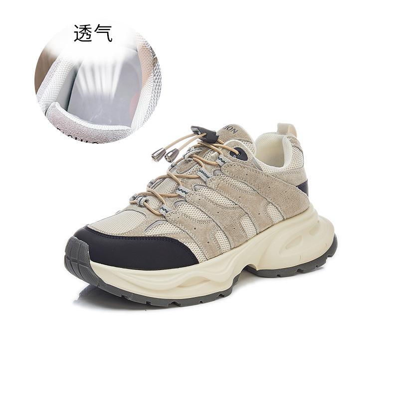 

Absorbent sole leather dad shoes 2025 spring new platform-soled sports shoes casual breathable women s shoes versatile running shoes 40 темно-сірий