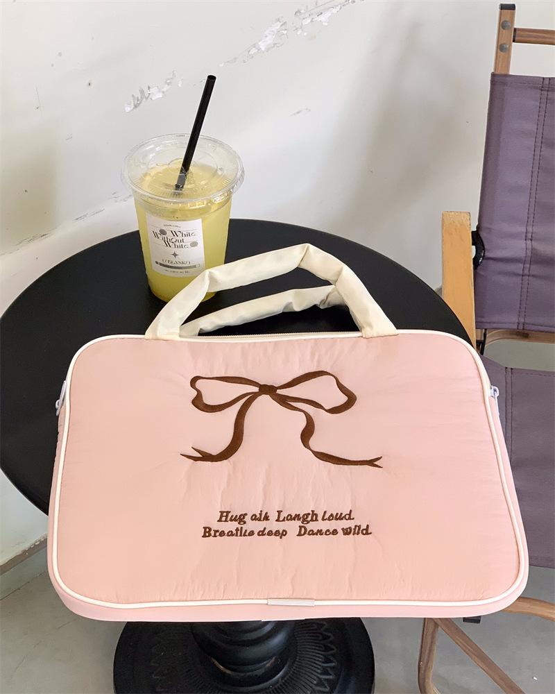 Cute embroidered bow ipad tablet laptop storage bag