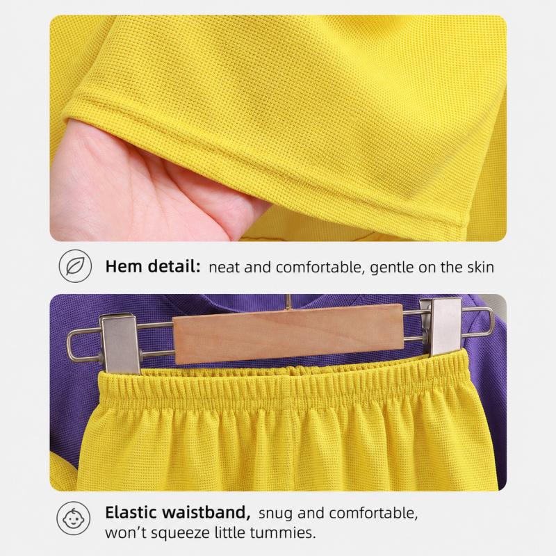 Set Maglietta a Maniche Corte e Pantaloncini per Bambini Texture a Nido d'Ape Sottile Estivo Casual per Ragazzi Ragazze Abbigliamento Quotidiano Uso Domestico Vita Elastica