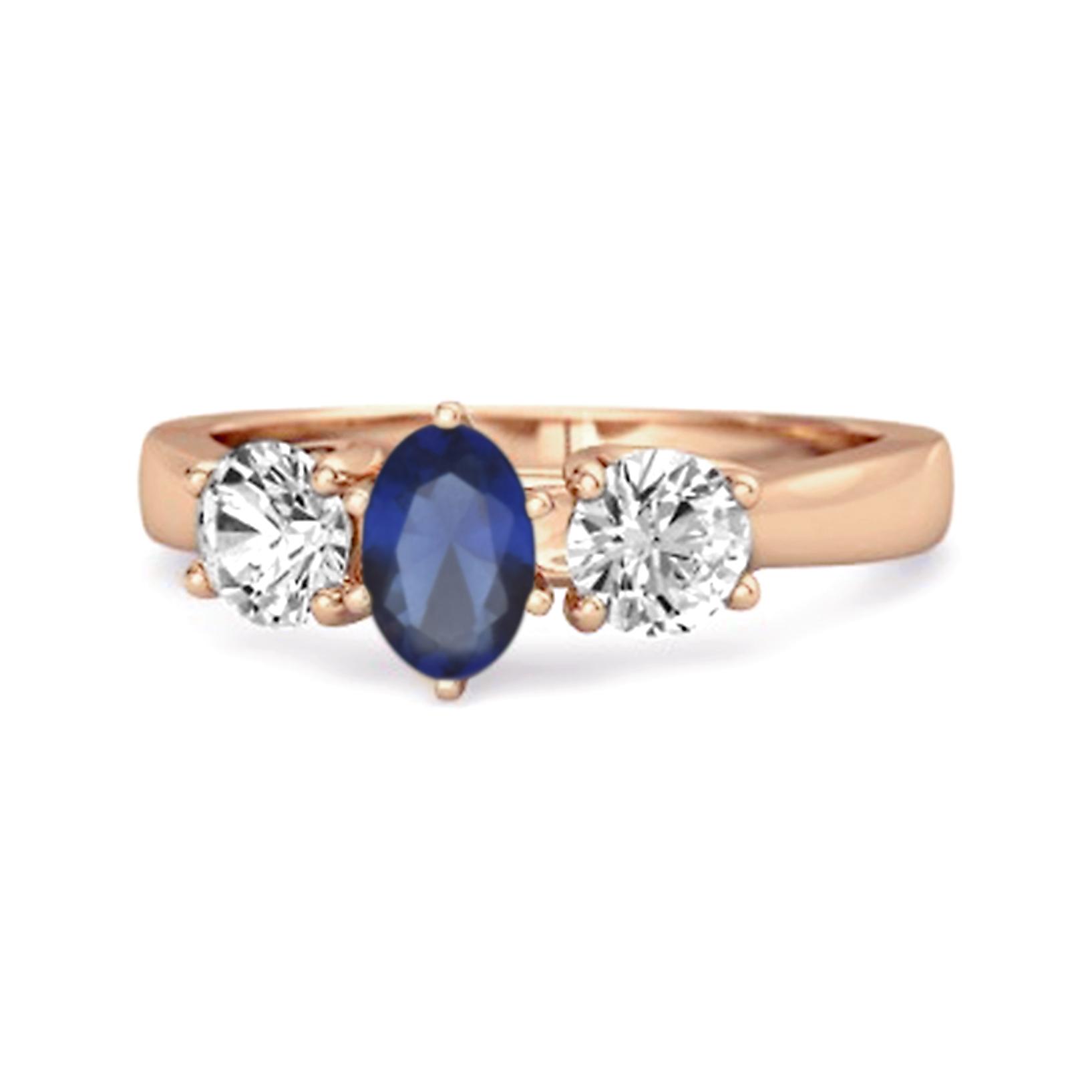 

Three Stone Natural Blue Sapphire 925 Sterling Silver Rose Gold Vermeil Engagement Ring 11 Яскраво-рожевий
