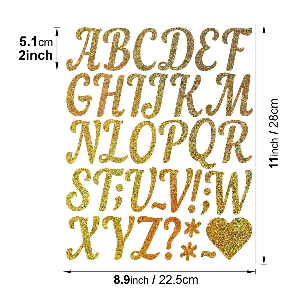 2-inch Golden Sand Letter Sticker Shiny Multicolor Holiday Graduation Party Gift DIY Wedding Arrangement Letter Sticker