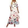 Ladies Casual Fashion Temperament Elegant Waist Patchwork Floral Print Long Dress
