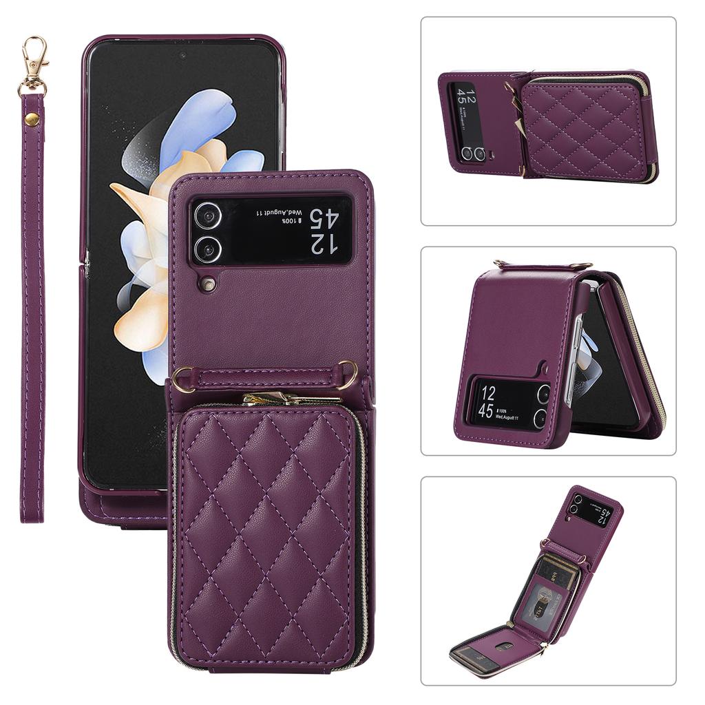 Crossbody Card Holder Wallet Case for Samsung Galaxy Z Flip 7 FE 6 5 4 3 5G Flip6 Wrist Strap Zipper Vegan Leather Phone Cover