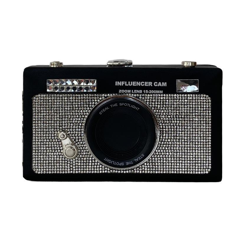 

Персонализированная сумка-чехол для камеры 2025 новый европейский и американский модный стразы зарубежный ins интернет-знаменитость женская цепочка сумка-коробка тренд чёрный