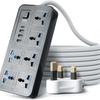 International Universal Power Strip with USB, Multi-Purpose UK & EU Plug Board with Switch