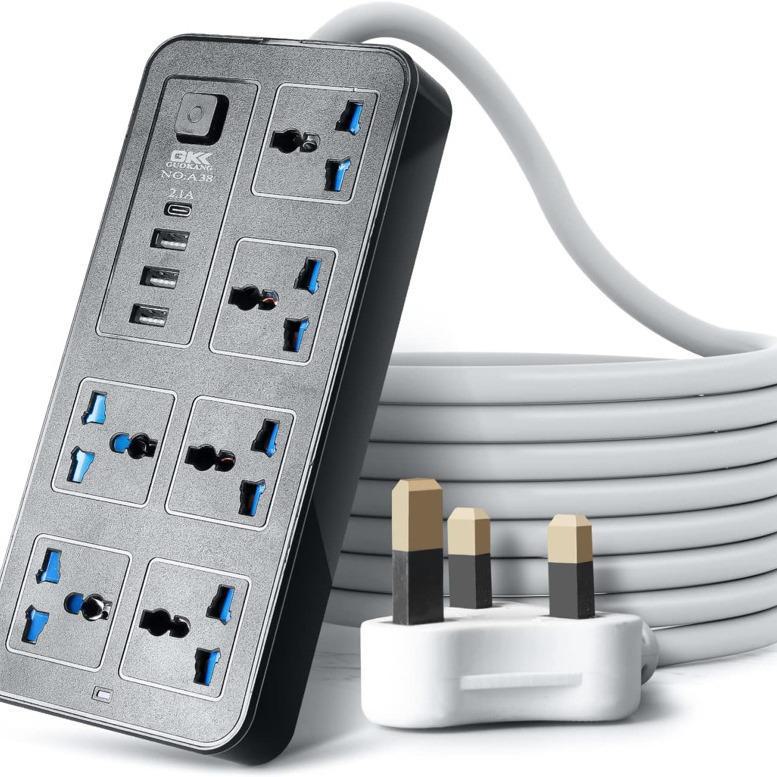 International Universal Power Strip with USB, Multi-Purpose UK & EU Plug Board with Switch