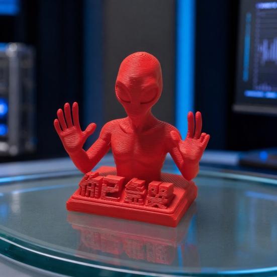 3D-gedrucktes Schreibtischornament, Lustige rote Alien-Skulptur mit motivierenden Zitaten für Schreibtischdekoration von Büroangestellten, Stressabbau-Spielzeuggeschenke für Kollegen