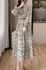 Floral Chiffon Long with Stylish and Elegant for Spring and Autumn [Chubikime] Women's Dress, A-Line, Flared, Belt,