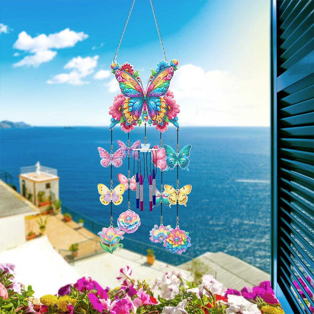 Butterfly Wind Chime Double Sided Diamond Painting Hanging Pendant 5D DIY Diamond Painting Dots Pendant for Home Wall Decor