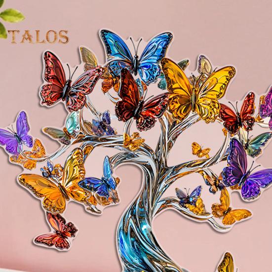 Love Heart Tree Ornament Colorful Acrylic 2D Flat Decoration Valentine's Day Decor Tabletop Butterfly Tree for Home Mantel End Table Desk Decor