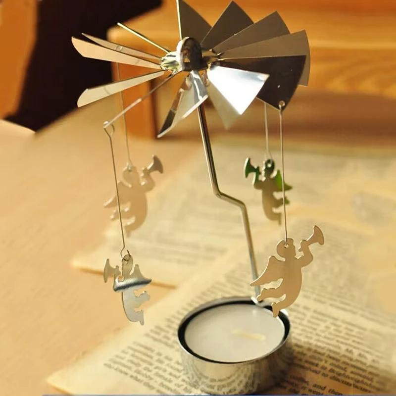

Tea Light Candle Holder Star Angle Rotating Carrousel Center Decorative Spinning Rotary Home Decor Holiday Atmosphere Lighting