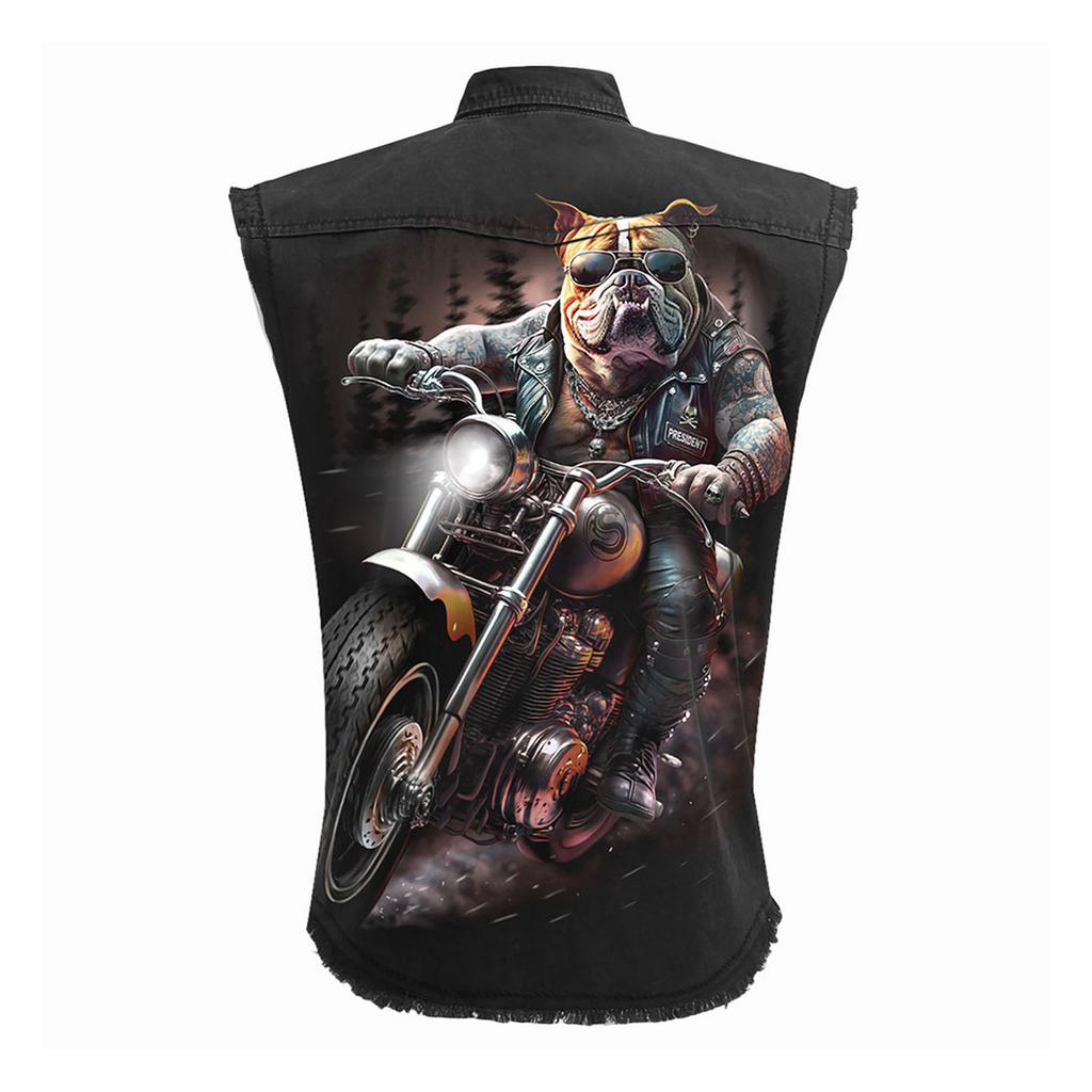 Spiral Direct Unisex Adult Top Dog Back Print Stone Wash Sleeveless Shirt