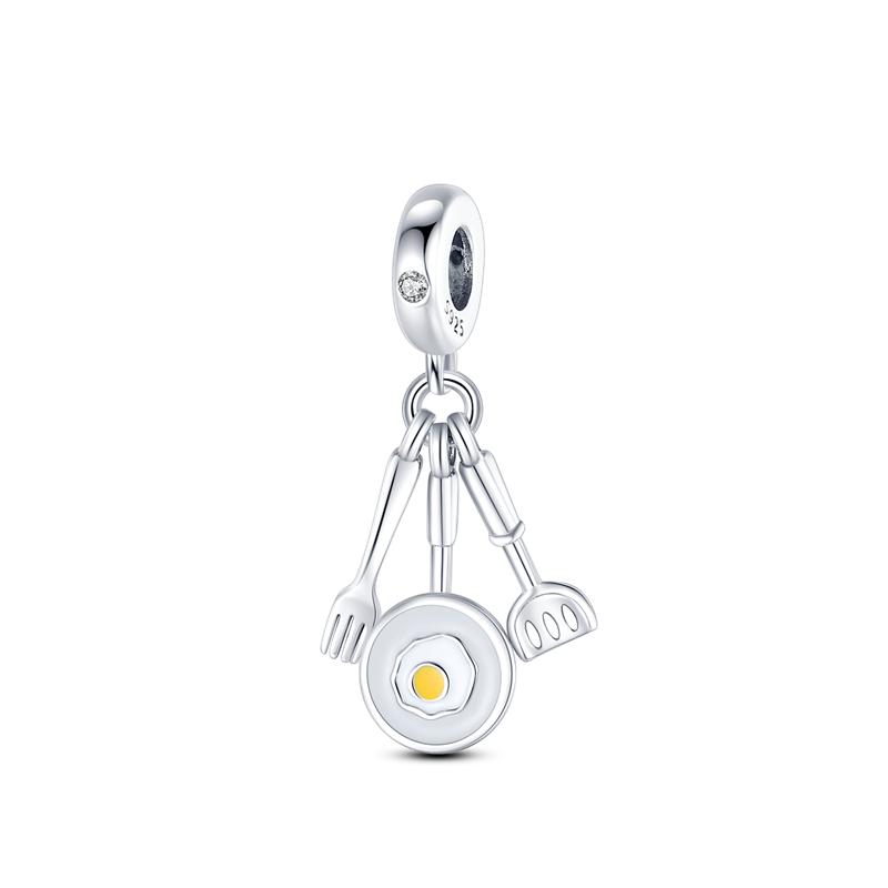 

Charms Copper Poached Egg Pan Spatula Fork Pendants Fit Charms Plata Original Bracelet Beads Women Jewellery Making Diy