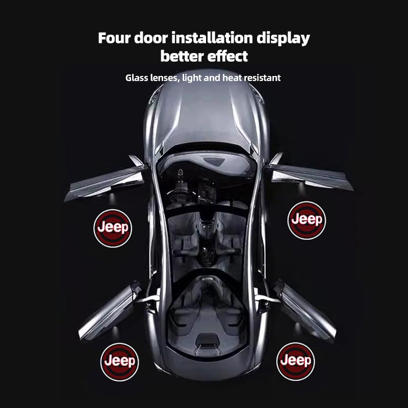 For Jeep 2Pcs HD Car Door Projector Lamps Welcome Lights Accessories For Jeep Grand Cherokee Wrangler JK Gladiator Compass Re