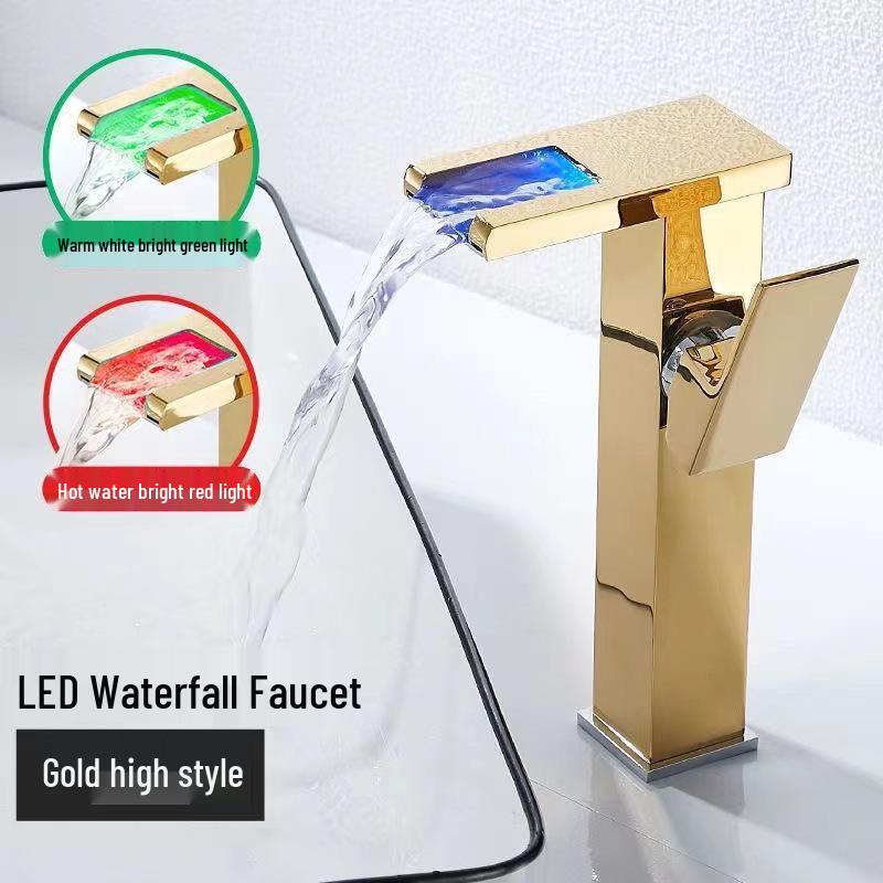LED Waterfall Faucet for Bathroom Sink - Hot & Cold Water Basin Tap