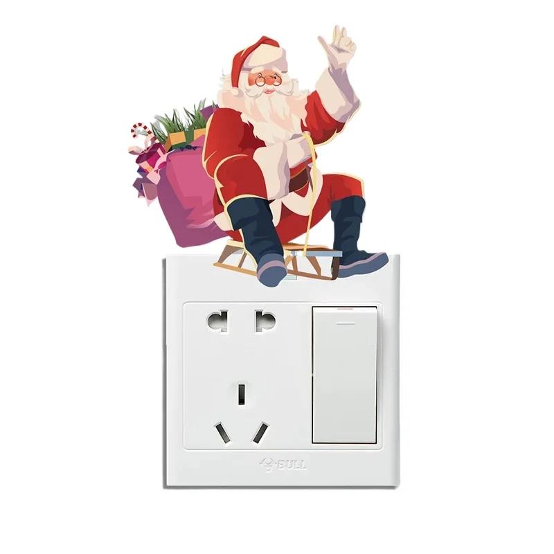 Neujahr Weihnachten Selbstklebende Aufkleber PVC Weihnachten Schalter Fenster Dekorative Aufkleber Abnehmbar Weihnachtsmann Elch Muster Neujahrsdeko