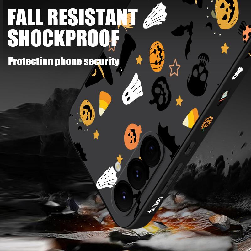 Ghost Pumpkin Pattern Phone Case For Samsung Galaxy A55 A54 5G A56 S25 A53 A52 A14 A34 A15 A35 S23 S24 Ultra S20 FE S21 S22 Soft TPU Lanyard Cover