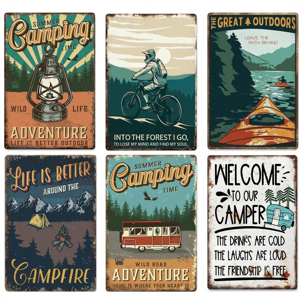 Camping Metal Posters Tin Sign Decor Vintage Plaque Metal Plate Retro Posters Wall Art Decor for Trip