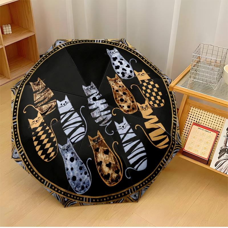 

Christmas Cat with Scarf Printed umbrella windproof folding umbrella portable sun and rain umbrella suitable for gifting