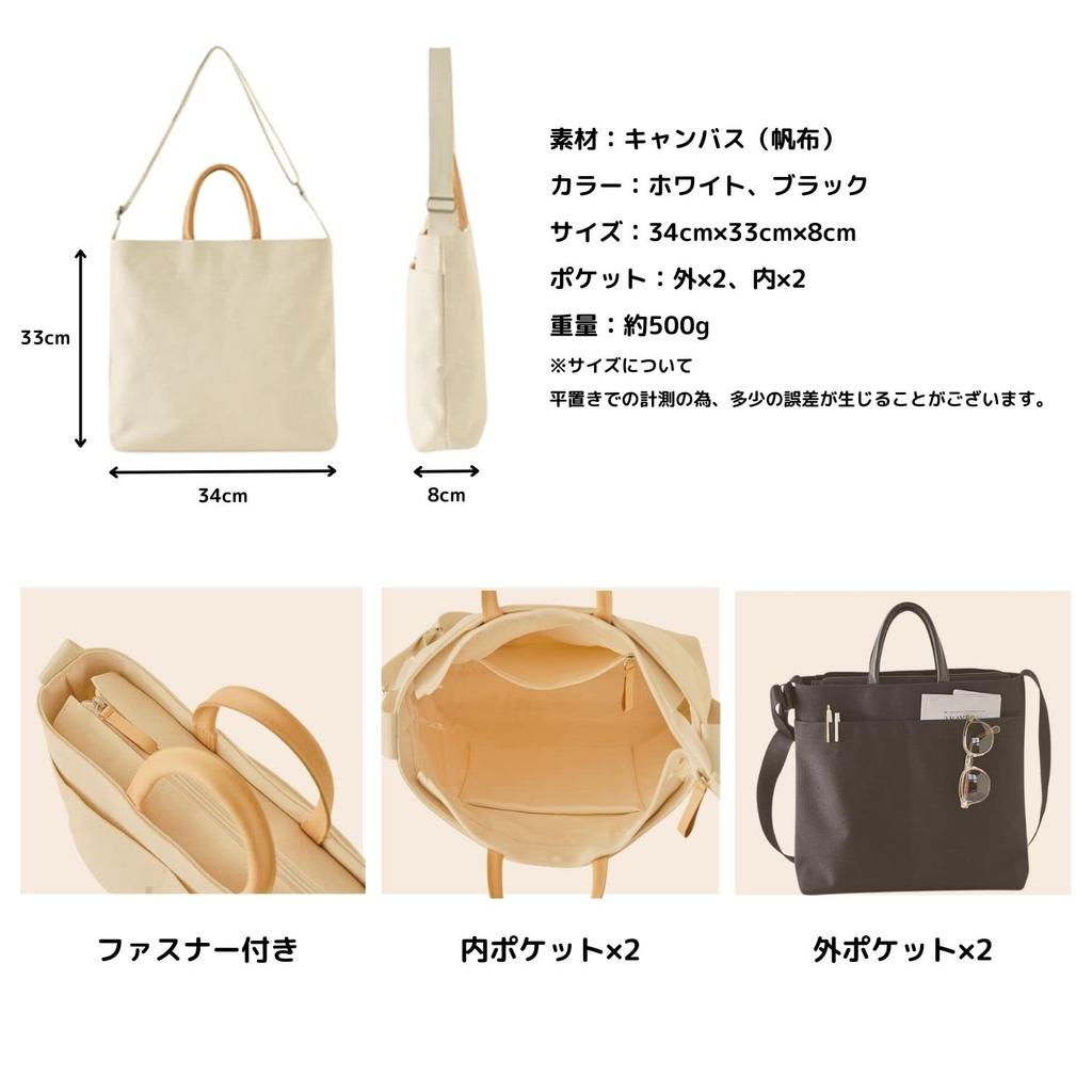 2-Way Casual Canvas Tote BagShoulder Bag, Durable, Large Capacity (White)