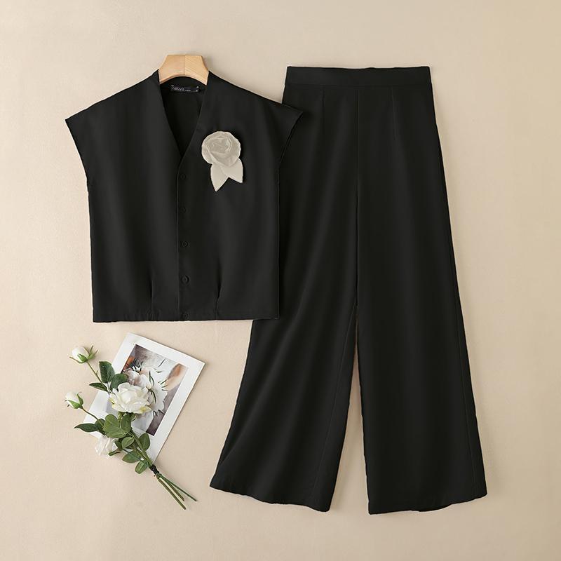 

ZANZEA Жіночий повсякденний костюм-блузка без рукавів та штани з двох частин S чорний