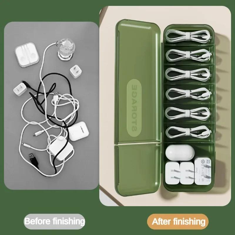 Cable Storage Box Organizer Charger Cord Storage Box with 7 Compartments Reusable Data Cable Storage Case for Home or Travel