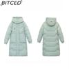 BITCED Winter Detachable Hood Cotton Coat for Women Mid-Length Thickened Cotton Coat Over-the-Knee Length Women's Cotton Jacket Outerwear