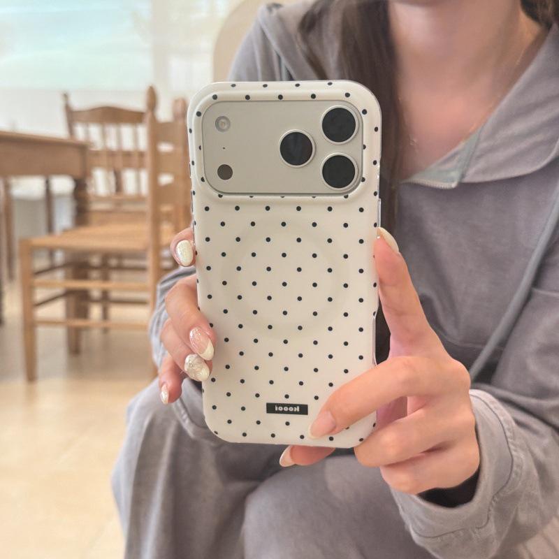 iPhone 17 ProMax Polka Dot Matte Magnetic Case, Fits iPhone 15/14/16P, Solid Color, Full Screen, Female Design
