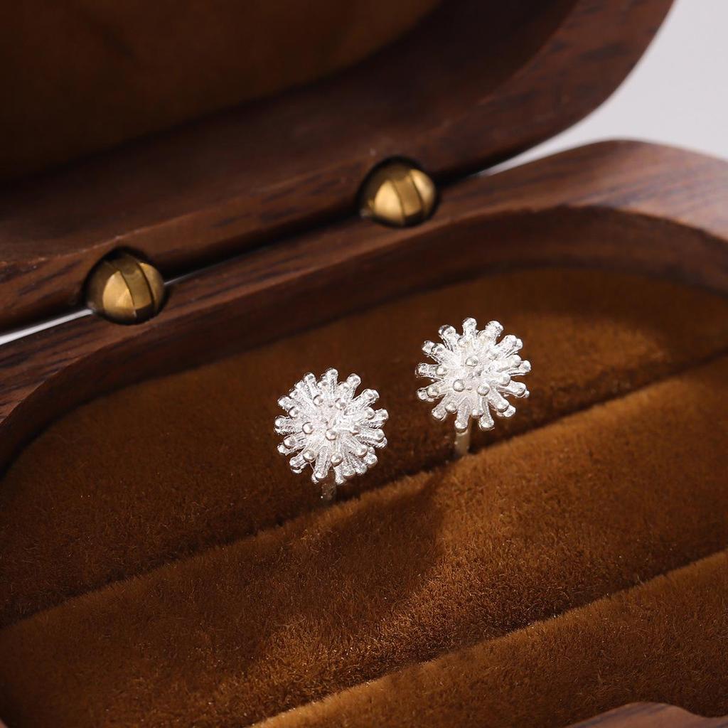 Korean Dandelion Flower Sterling Silver Stud Earrings for Women