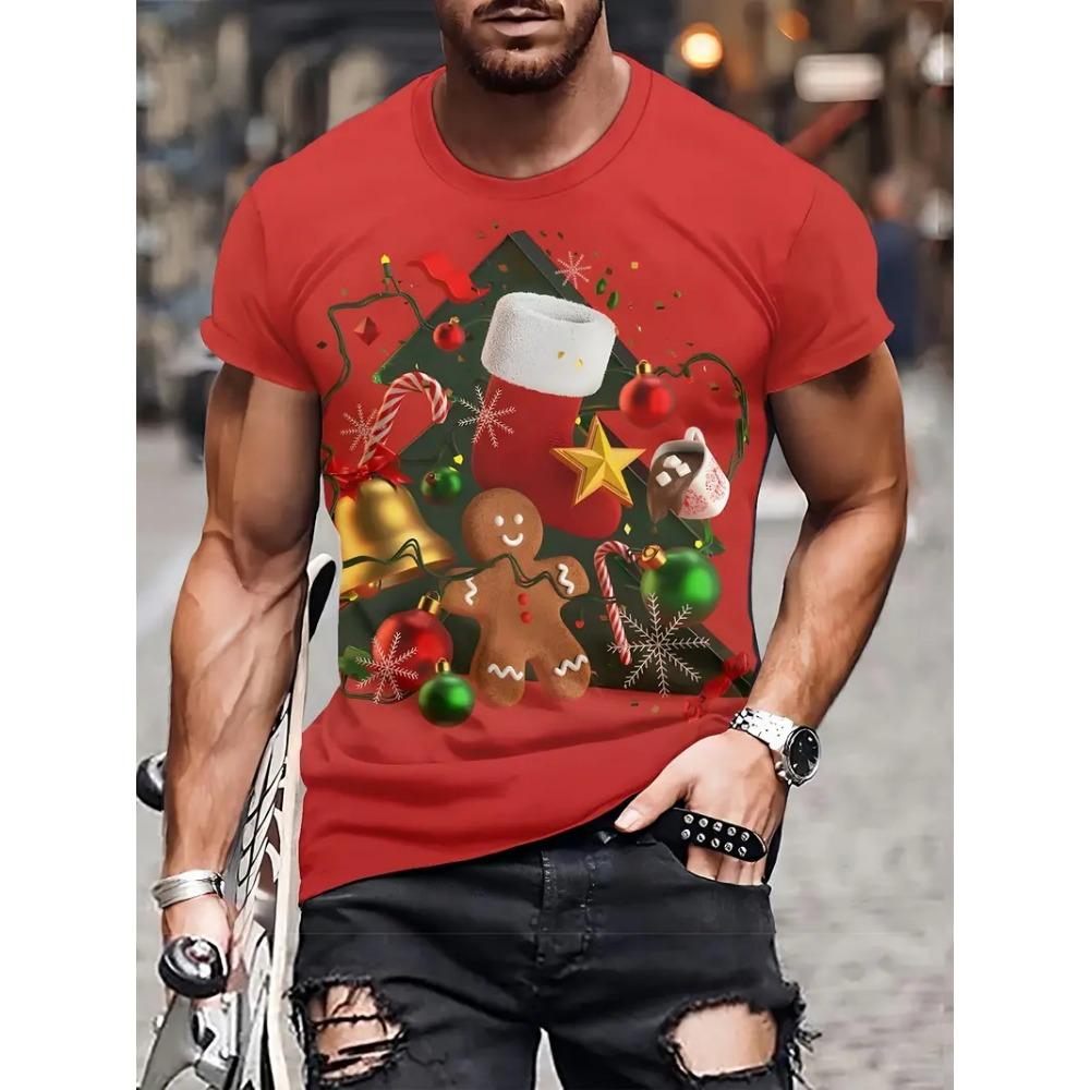 3D Print Santa Claus Tshirt Merry Christmas Short Sleeved Tee Shirts For Men Women Gingerbread Man Graphic Tee Shirt Tops