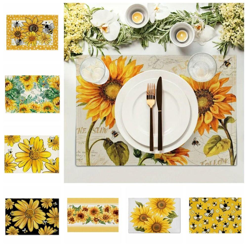 

Oil Proof Sunflower Linen Placemat Heat Resistant Tableware Pad Cup Pad Table Mat Household Style 1
