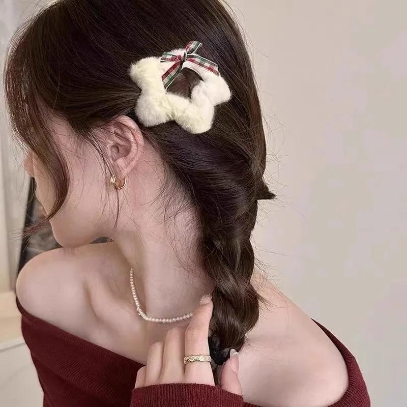 1/4PCS Winter Plush Y2K Star BB Hair Clips for Women Hairpins Cute Fluffy Side Bangs Clips Fashion Headdress Hair Accessories
