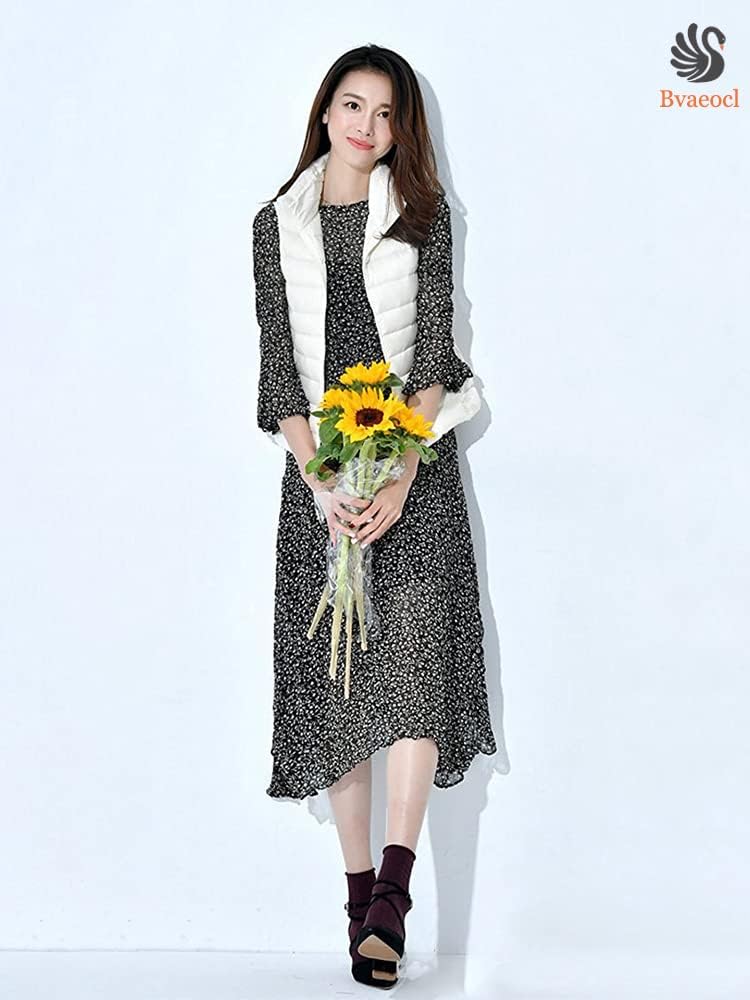 Bvaeocl Down Inner Down Vest with Includes Storage BV50 Women's Vest, Stand-Up Collar, Lightweight, Warm, Ultralight, Bag, (L, White)